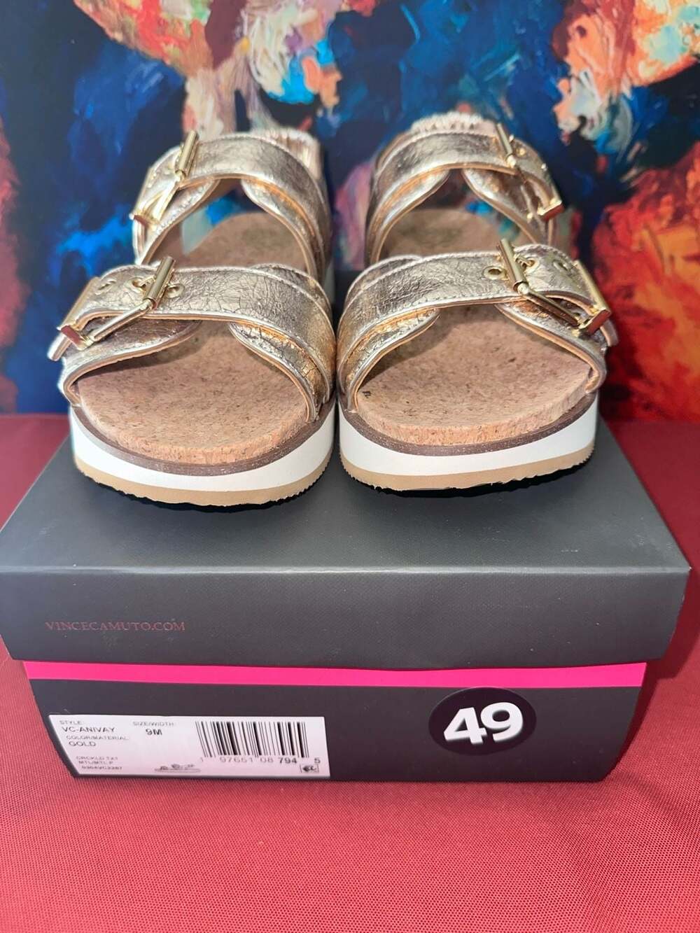 No.49 Vince Camuto Anivay Sandals Size 9M/40 Gold Metallic Platform Cork